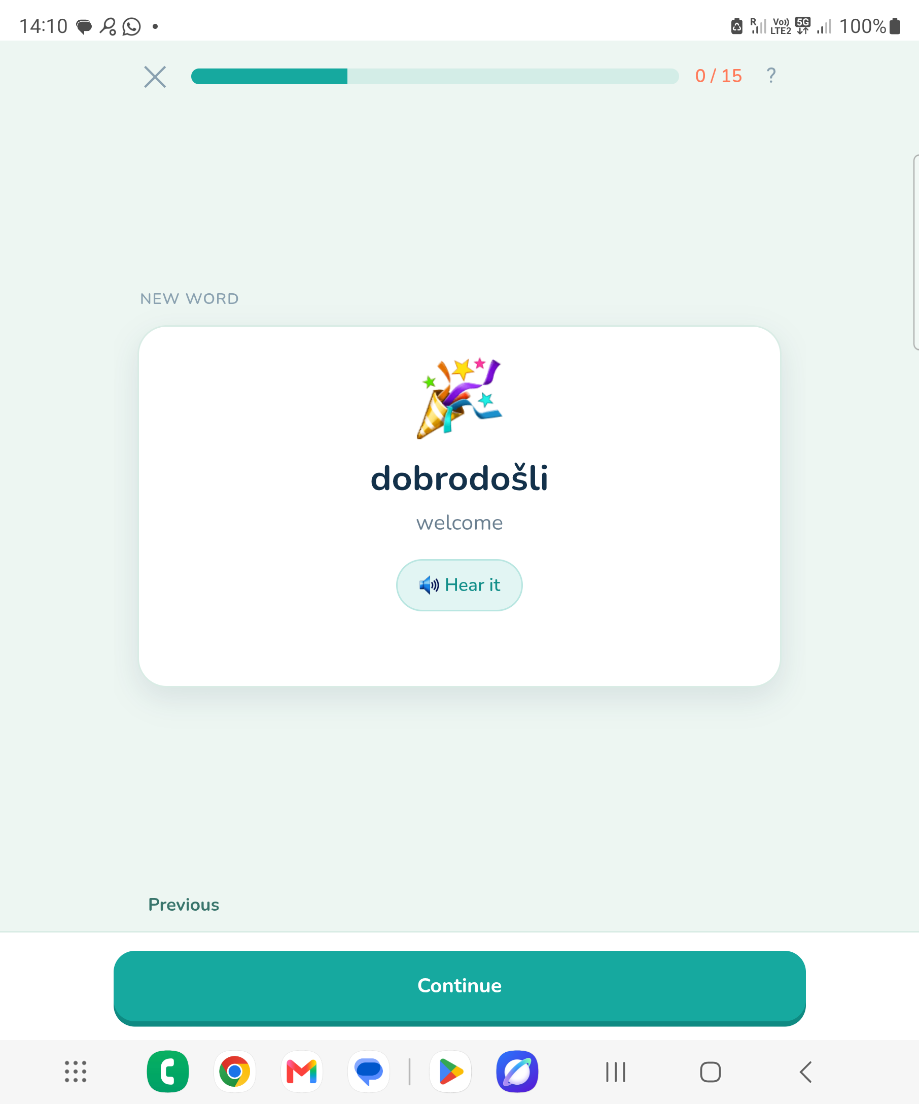 Gora lesson progress and continue controls